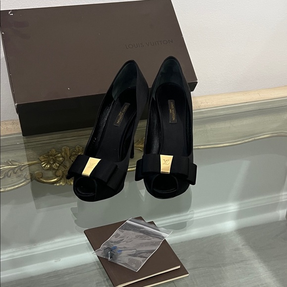 Louis Vuitton Shoes - Louis Vuitton Black Heels with Gold Accent